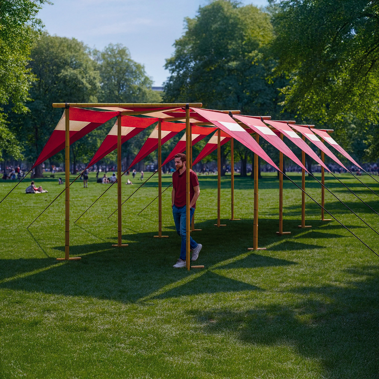 Structure Umbra installée créant de l’ombre pour un événement extérieur